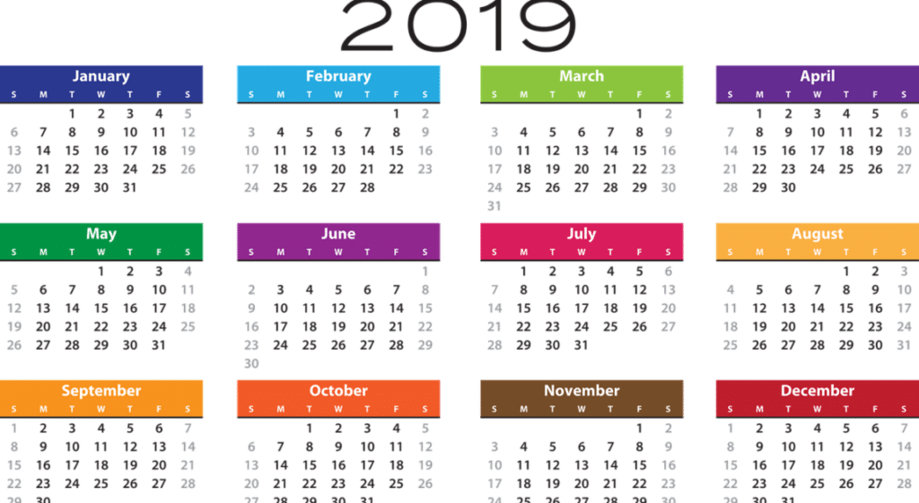 2019年のカレンダー